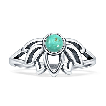 Round Turquoise Lotus Ring